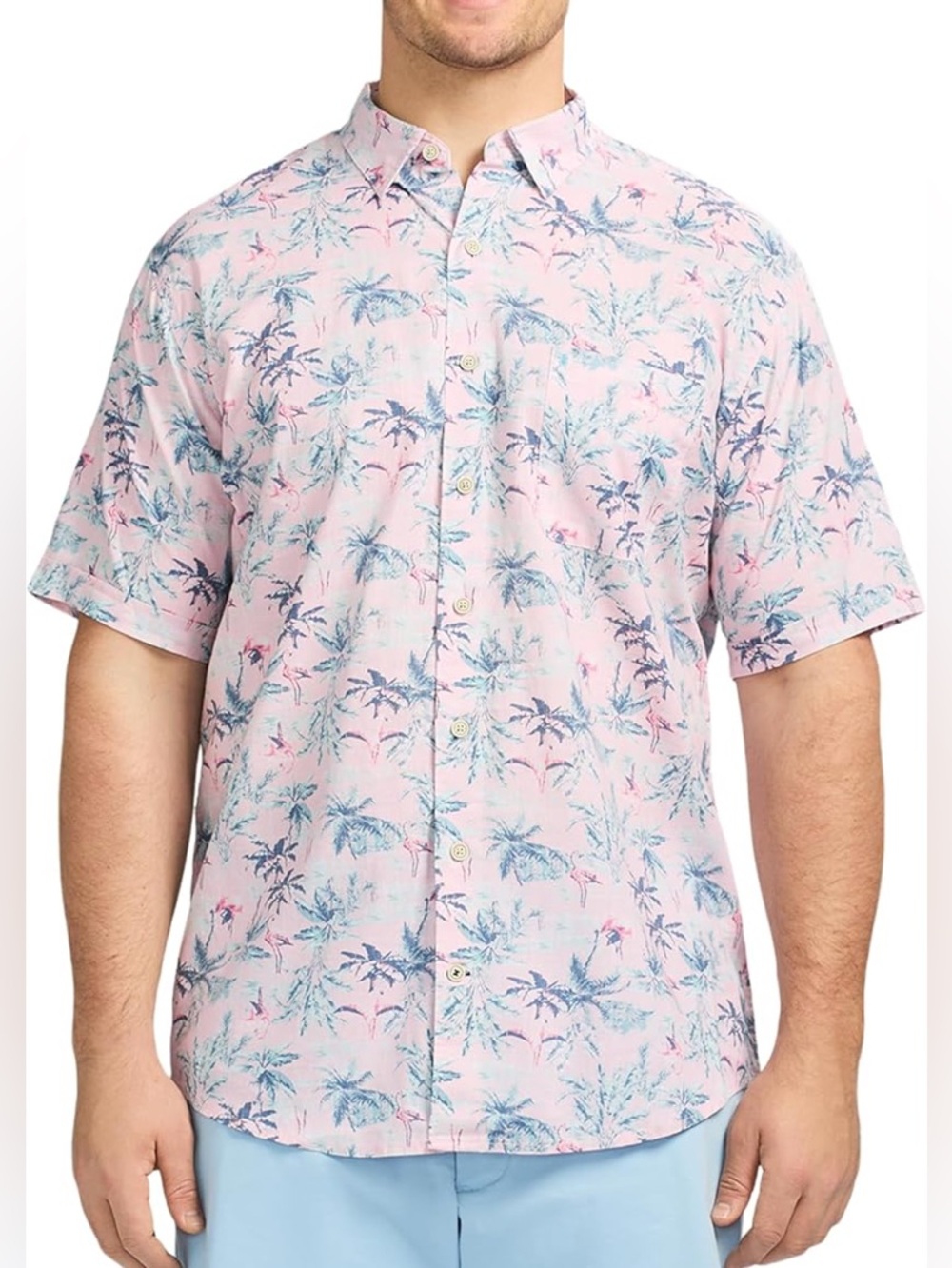 IZOD Men's Dockside chambray Print Short-Sleeve Button-Up Shirt